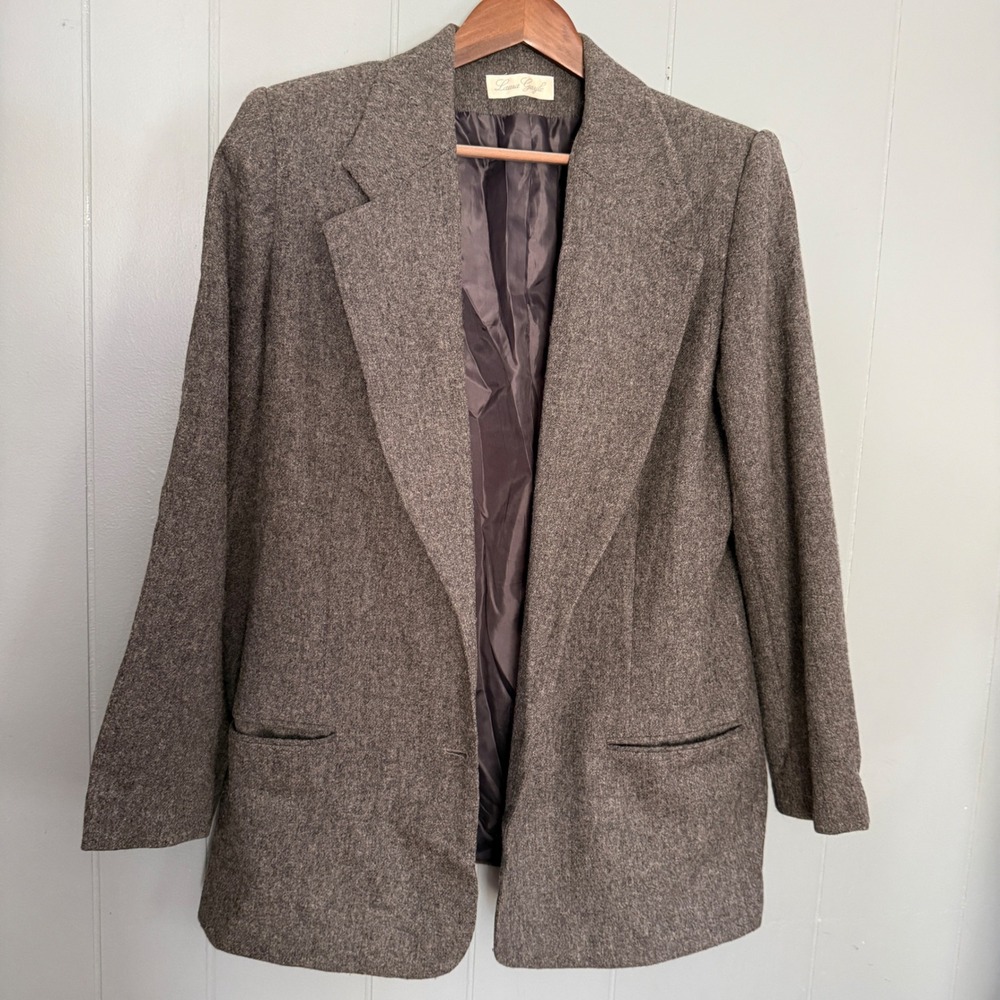 Laura Gayle Womens Grey Wool Blend Two Button Blazer Jacket ~ Medium Vintage